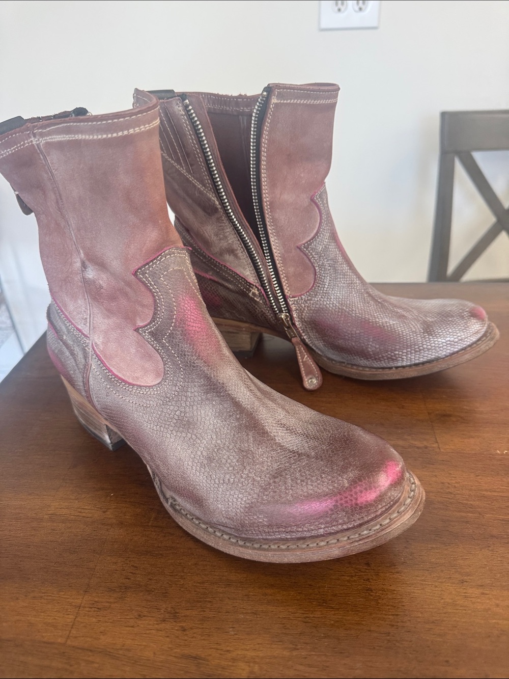 Freebird by Steven Mauve-Pink Leather Western Ankle Boots